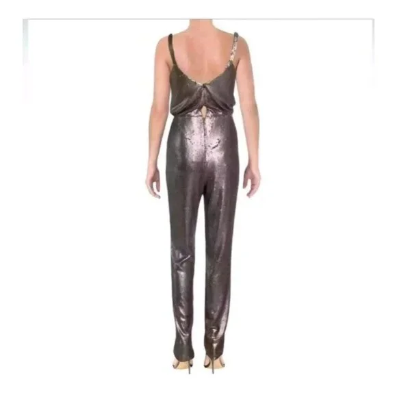 Dress the Population Leigh Sequin Bronze Jumpsuit Womens XS Gold Sleeveless NWT! - Picture 2 of 6